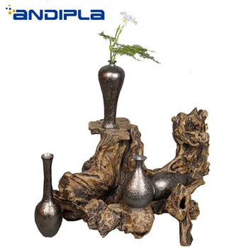 

Elegant Chinese Style Ikebana Vintage Coarse Pottery Gilt Kiln Change Vase Ceramic Bottles Tea Ceremony Ornament Home Decorative