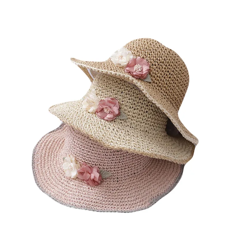 Летняя женская полая соломенная шляпа котелок ручной работы со струнным цветком широкополые шляпы для рыбалки защита от солнечных лучей на пляже шапки