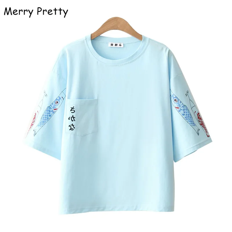 Женская хлопковая Футболка с буквенным принтом MERRY PRETTY Harajuku футболка короткими