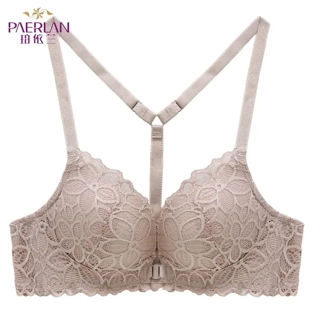 PAERLAN Front Closure Wire Free Lace Floral hit color Seamless bra small chest Push Up Y-shaped sexy back beauty underwear Women 5