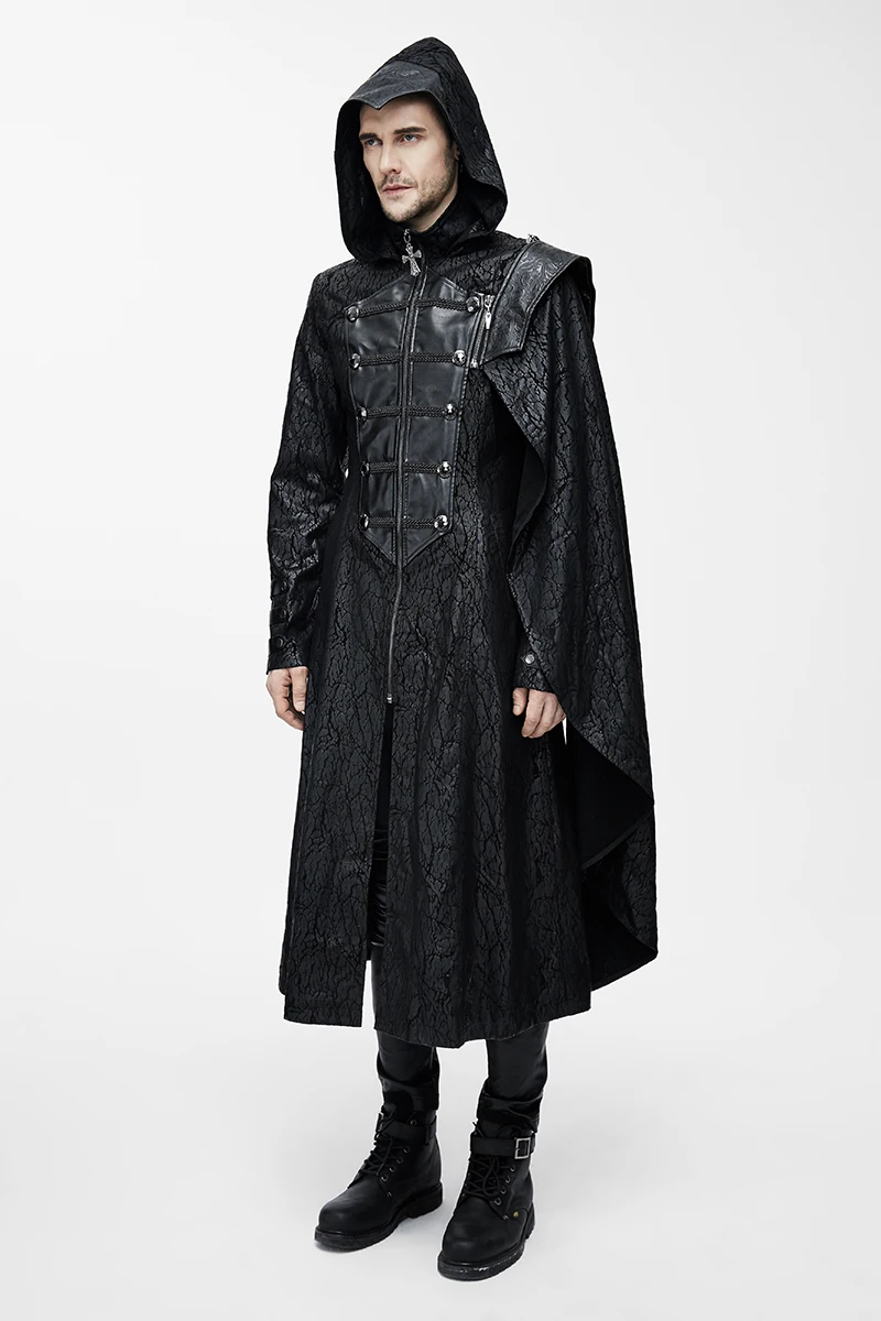 Devil модное готическое винтажное длинное пальто с капюшоном для мужчин Панк искусственная кожа красивые куртки со съемными шалями черные пальто