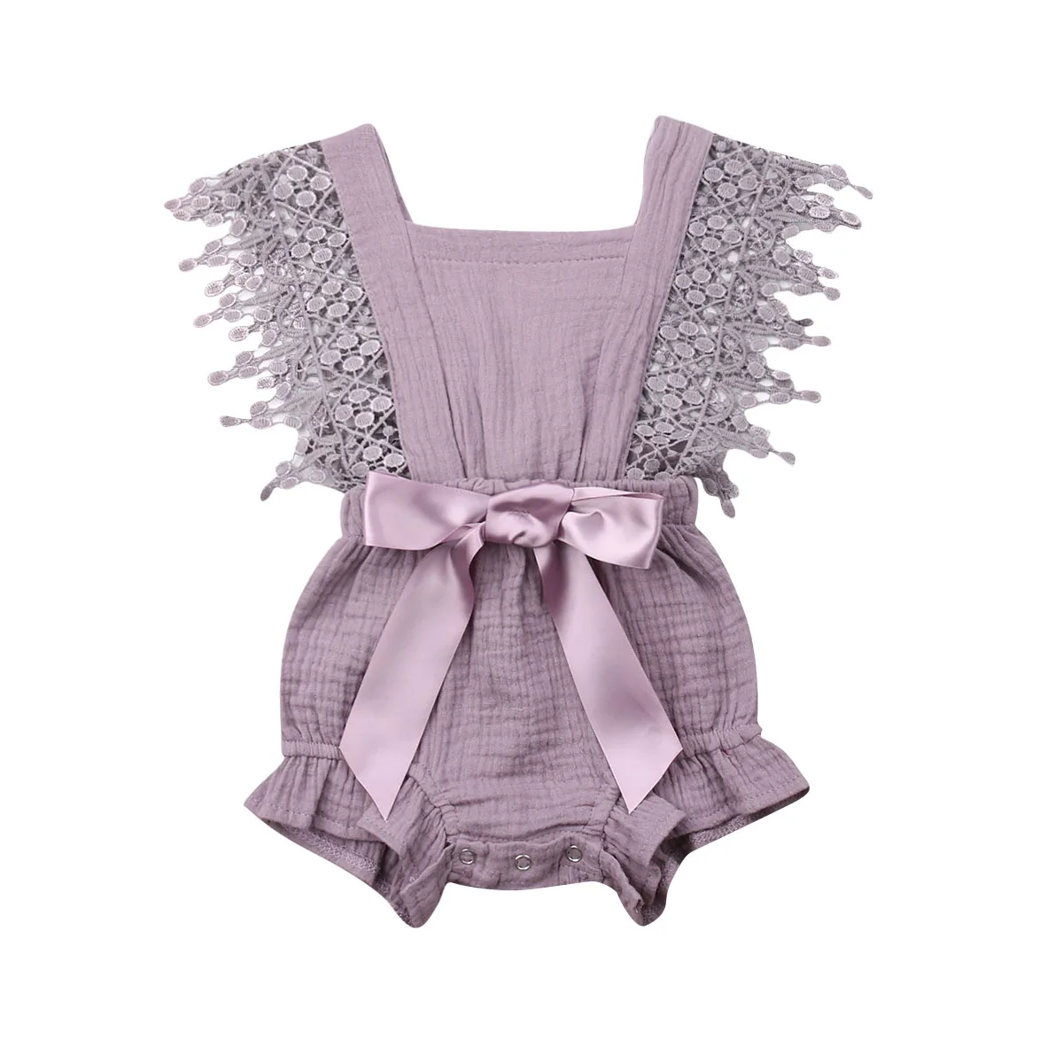 Летняя одежда для малышей новорожденных одежда для малышей для девочек одноцветное Кружевное боди бант для новорожденного-узел пояса комбинезоны одежда наряды 0-24 M - Цвет: Фиолетовый
