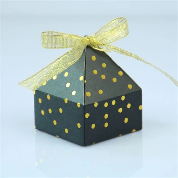 

European White Black Blue Dots Pyramid Shape Paper Candy Box With Ribbon Gift Bag Kid Birthday Shower Wedding Party Decoration