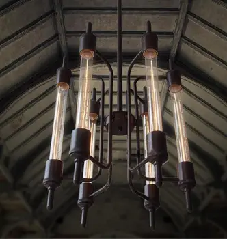 

American retro warehouse industrial Cafe restaurant bar the living room creative Wrought iron 6 heads Steam pipe droplight