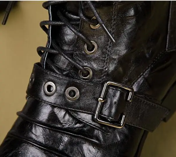Для мужчин S черный кожаные сапоги модные дизайнерские шнуровкой Туфли с ремешком и пряжкой острый носок короткие мотоботы Для мужчин EU38-46
