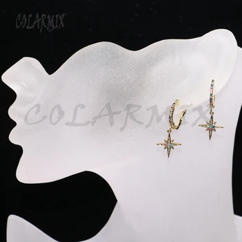 

5 Pair cross star earrings crystal earrings rainbow zircon accessories for women jewelry summer jewels hook earrings 5518