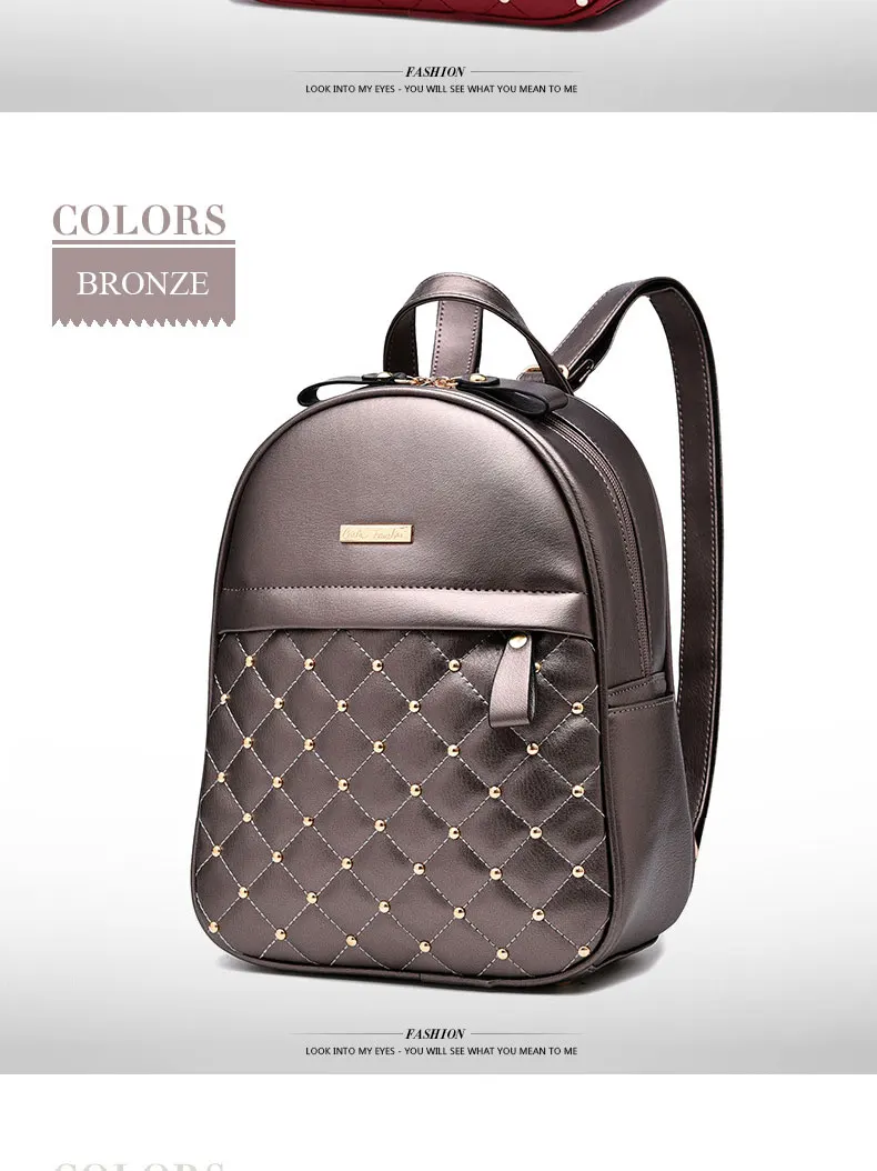 2022 Fashion Women Casual Travel Bead Backpack School Bags PU Leather Backpack for Teenage Girls Mochila Female Backpack S004