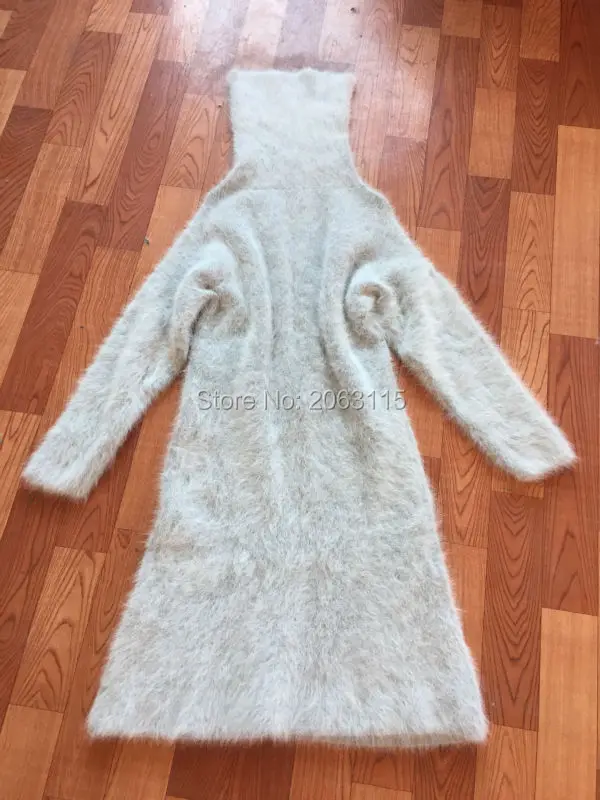 

Plush mink cashmere turtleneck sweater long Pullover sweater coat free shipping J51