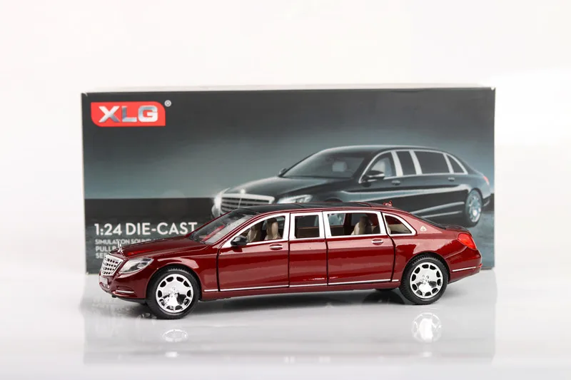 1:24 декаст модель автомобиля Maybach Benz s600 Длинная модель автомобиля звук и свет оттяните назад модель машины украшения-игрушка автомобиль подарок - Цвет: Red