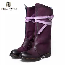 Prova Perfetto дизайн натуральная кожа с пряжкой ремешок толстая подошва Высокие сапоги коровья кожа старый ретро рыцарские сапоги