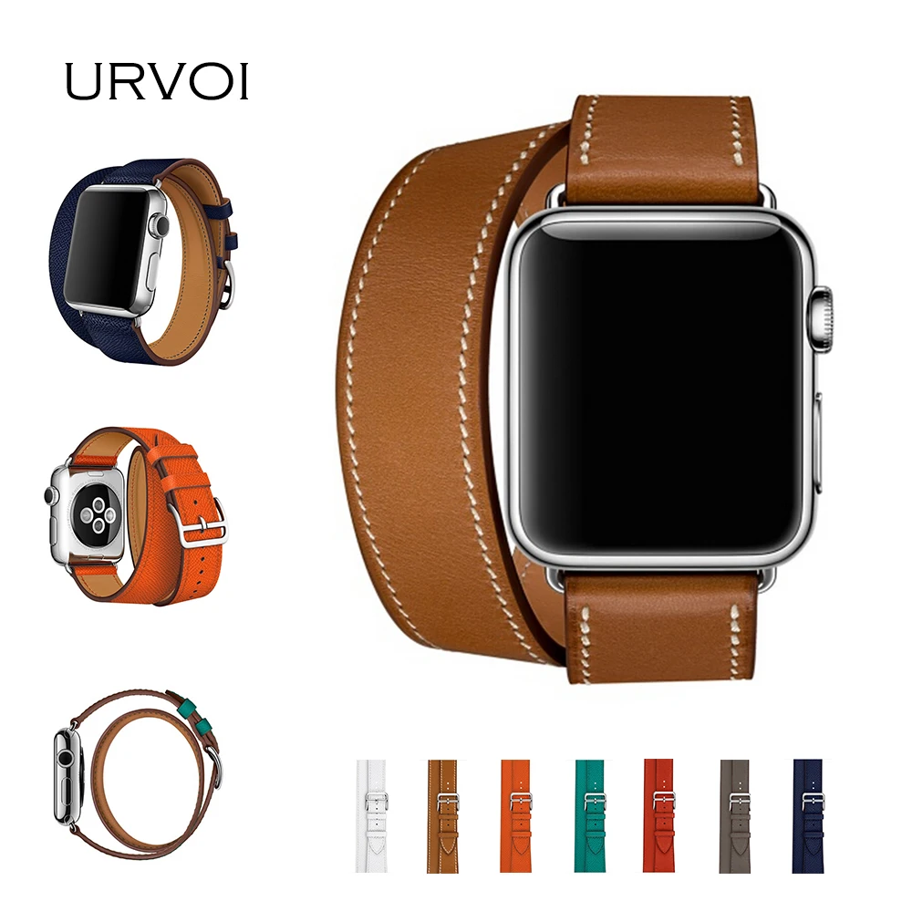 

URVOI Double tour band for apple watch series 3 2 1 strap for iwatch belt high quality soft genuine Leather loop wraps 38 42mm