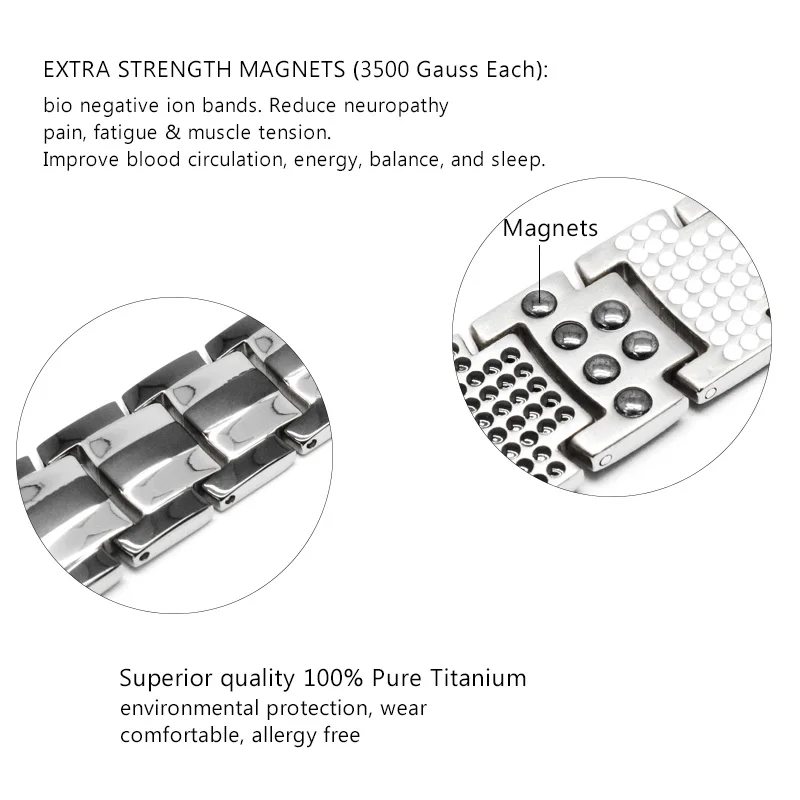 Escalus мужской чистый титан магнитный браслет для мужчин 4в1 магниты отрицательные ионы Германий здоровья браслеты ювелирные изделия