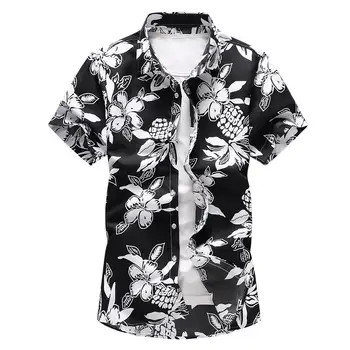 

Large size M-7XL Floral Plant Mens Shirt Short sleeve Summer Dress Flower Hawaiian Shirt Slim fit Casual Blouse Men Blue