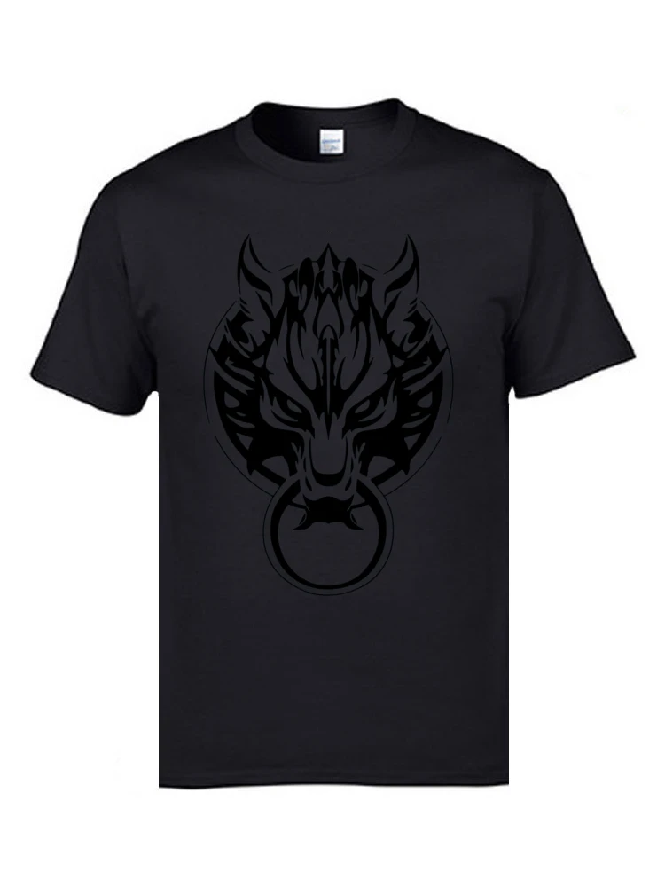 Final Fantasy Fenrir Wolf 8831 Design T-Shirt for Men Pure Cotton Fall Tops Tees Europe T Shirt Short Sleeve Brand New O Neck Final Fantasy Fenrir Wolf 8831 black
