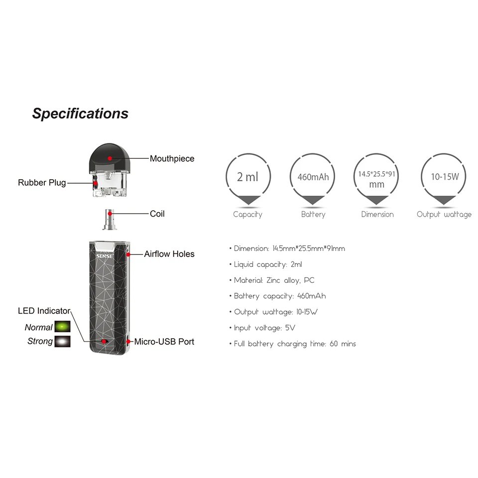 Original portable Sense Sidekik Pod Starter Kit with 2ml Capacity pod 460mAh battery Air-draw Switch E cig VS MINIFIT Nord Kit (4)