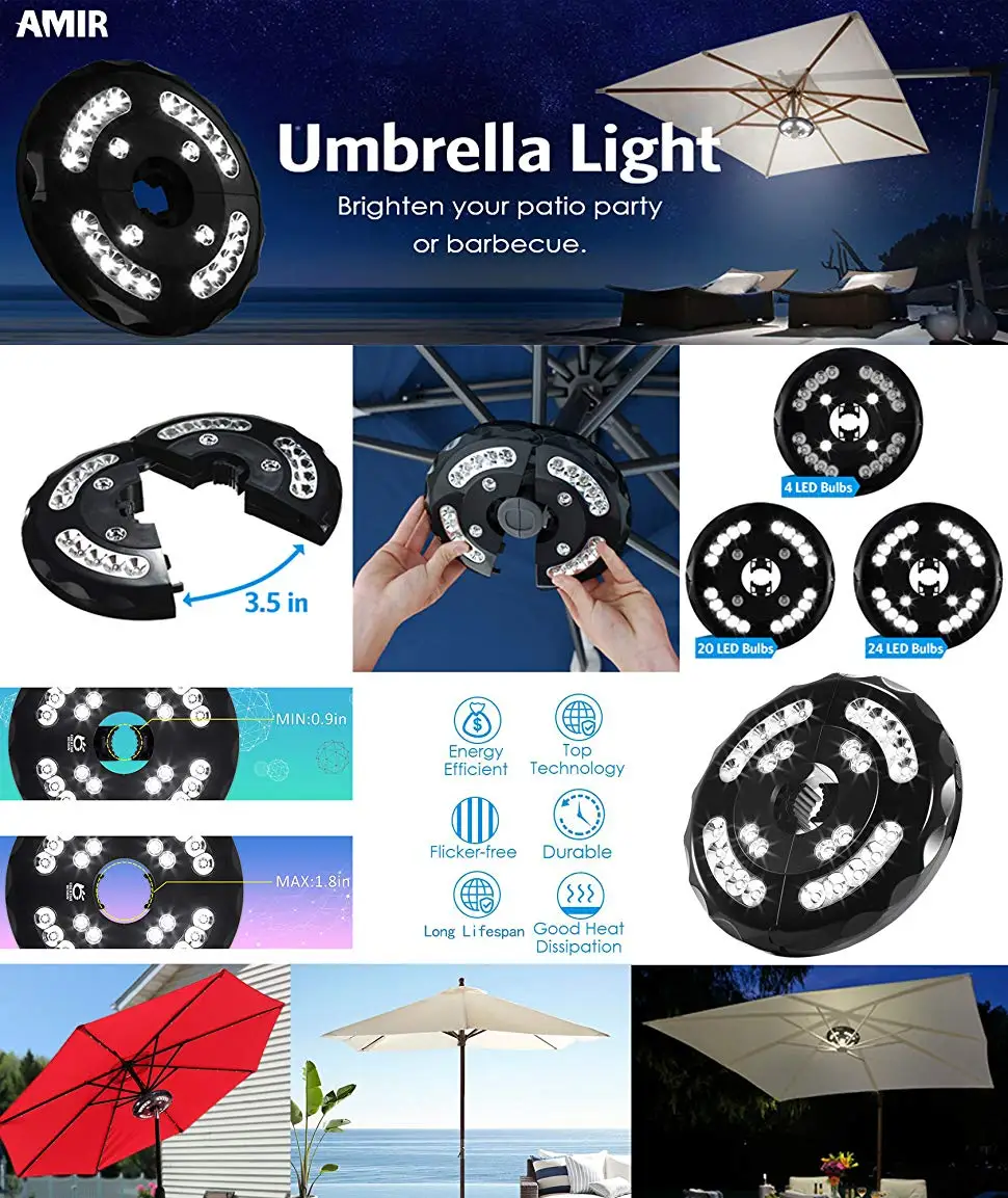 Amir 24 4 Led Patio Umbrella Pole Light Outdoor Cordless Light Garden Portable Camping Tent Umbrella Lamp Emergency Lights Aliexpress
