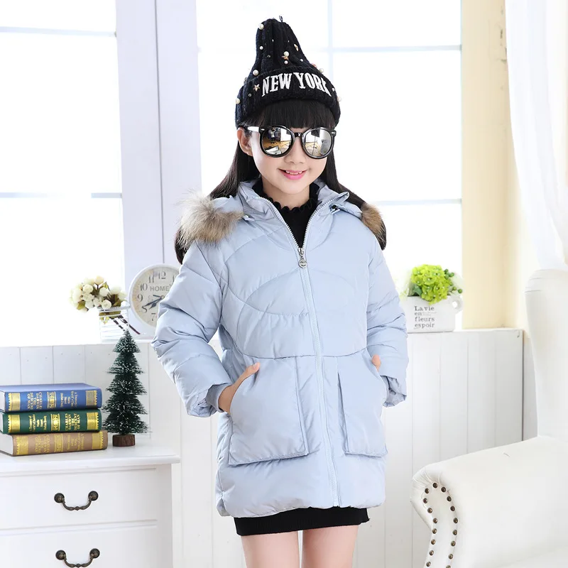 

2016 children new style down jacket girls fashion hooded pure color coat 110-150 Free shipping