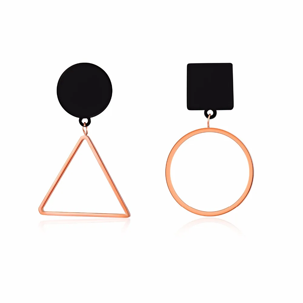 

Geometric Jewelry Rose Gold Mismatch Tiny Minimal Pairs Of Singles Triangle + Circle Dangle Earrings