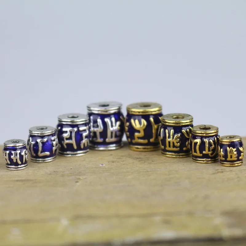 

5pcs/lot Tibetan Style Barrel Metal Beads 8 10 12 14mm Drop Oil Craft Bail Charm Spacer Beads DIY Jewelry Making Buddha Findings