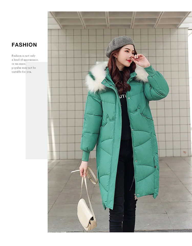 Thick Jacket Big fur collar Women's New Korean Version Big Fur Collar Medium-long Knee Size Thickened Jacket 1961