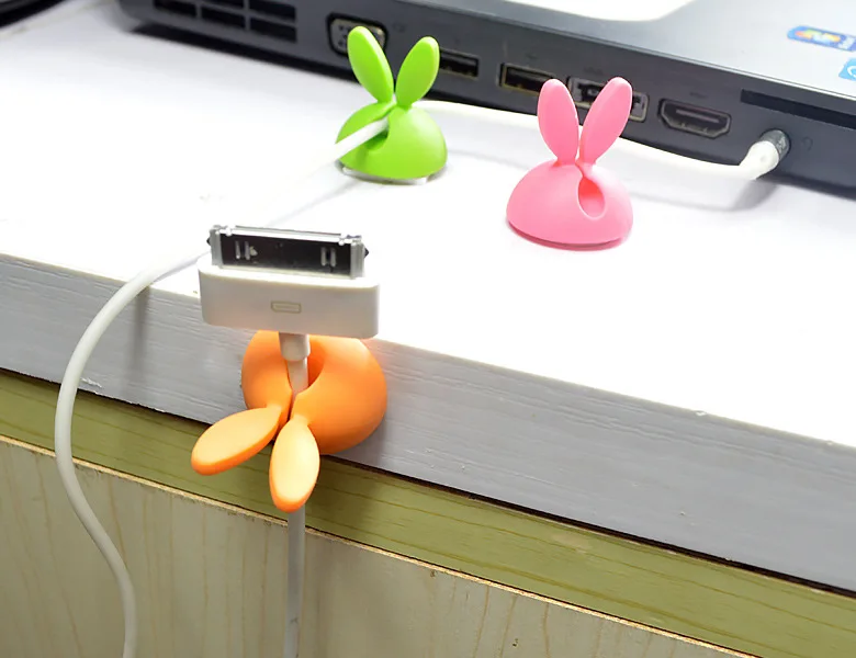 

PZ HOT SALE 4 pcs rabbit ear silicone desktop winder cable organizer cable Home office computer headphone bobbin wires holder