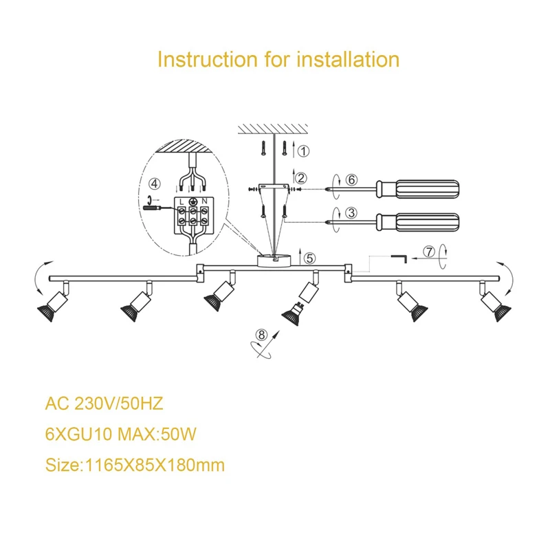 AIBOO 4/6 голова трек освещение комплект настенная живопись/скоб/потолков, настраиваемый приспособление с гибкие складные рукоятки рота-стол GU10 разъем
