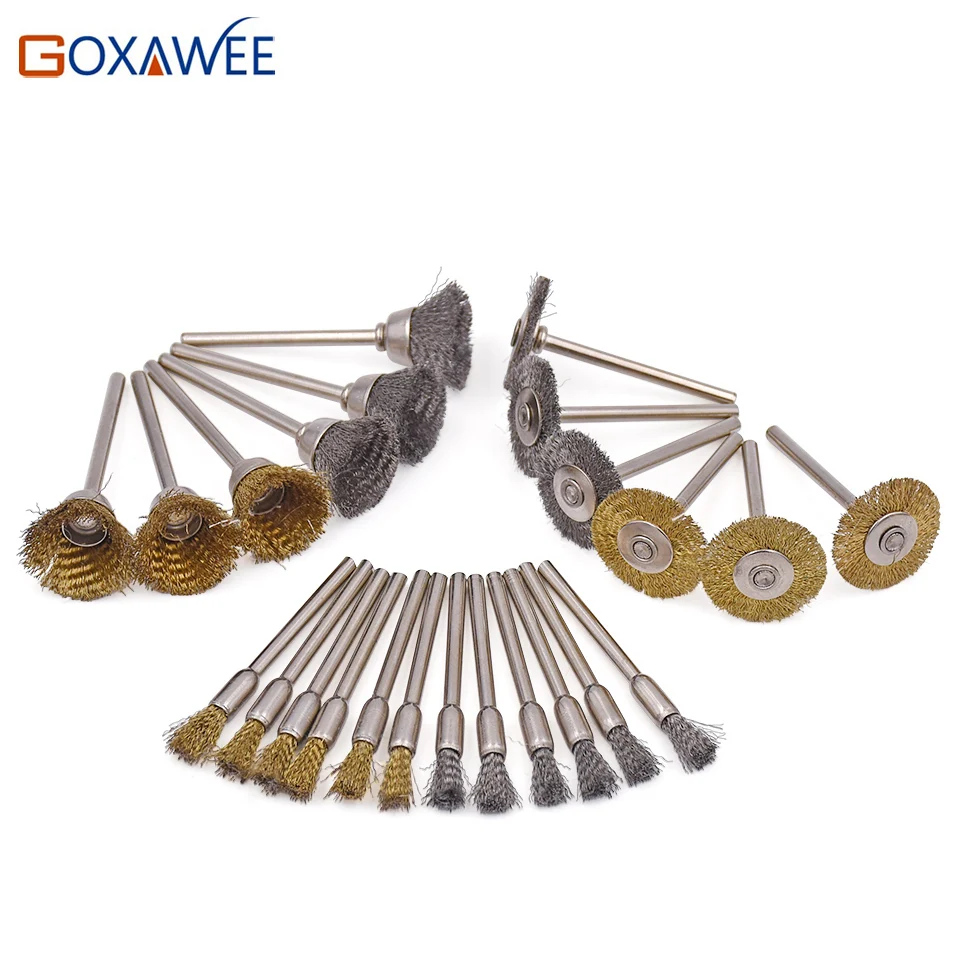 GOXAWEE 30pcs Wire Brush Die Grinder Rotary Tools Polishing Brush Tools