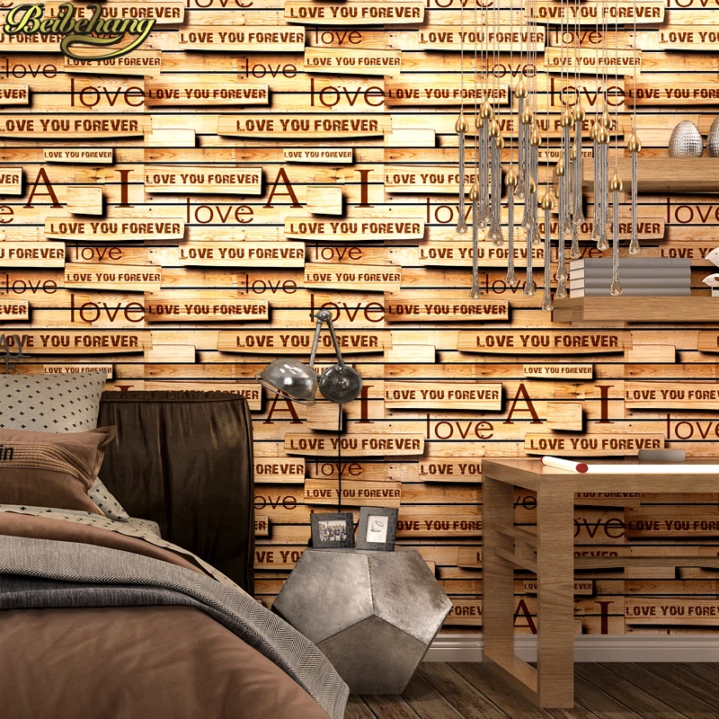 beibehang Luxury Retro Wood Stripe PVC Wallpaper Modern Living Room Waterproof letter wallpaper for walls 3 d wall paper rolls