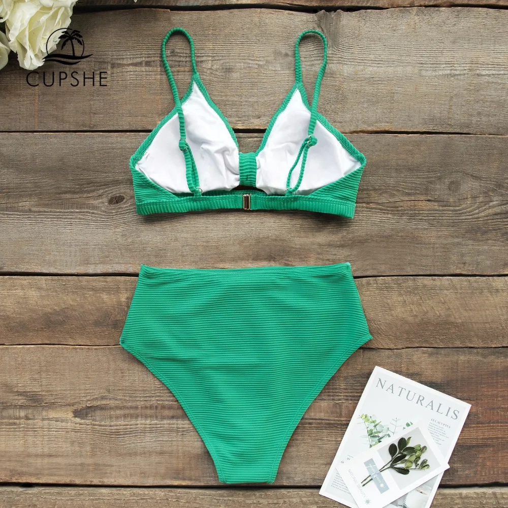 CUPSHE Jade зеленый спереди узел с высокой талией бикини наборы сексуальный купальник