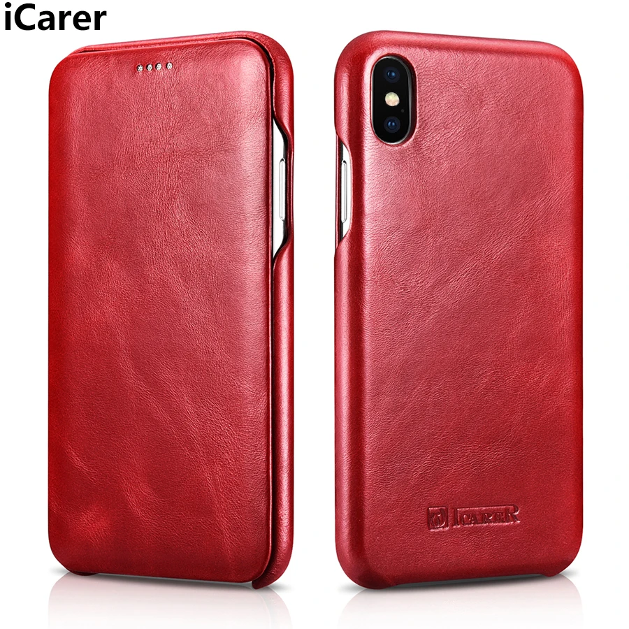 Чехол iCarer для iPhone XS Max Роскошный Жесткий Винтажный чехол из натуральной кожи