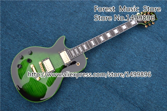 Best price at $223 Cheap Top Selling Green LP Custom Electric Guitars China Tiger Flame Guitar Body Left Handed Guitarras Available