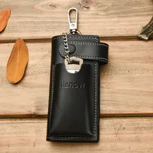 Модный мужской черный кошелек для ключей от машины из натуральной кожи, сплошной цвет, с цепочкой, внешний карман, простой дизайн+ подарочная коробка