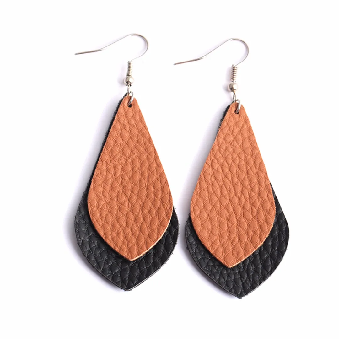 Bohemian PU Leather Long Drop Earrings For Women Trendy Statement Multi Layer Water Drop Earring oorbellen Jewelry Shellhard