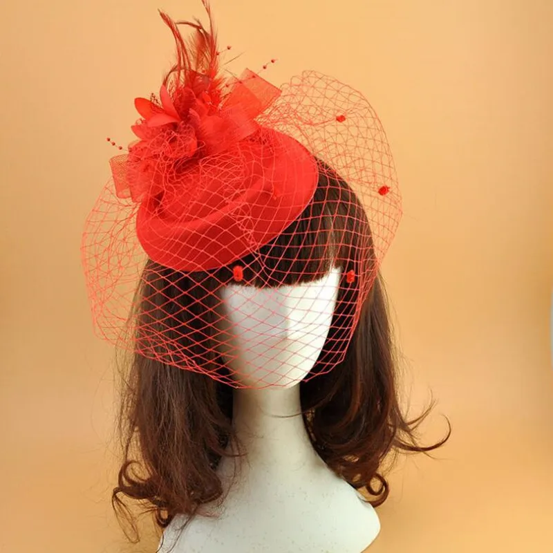 Lace Veil Top Hat Feather Hair Clips Women Lady Covering Flower
