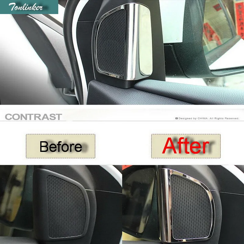 Дешевый Tonlinker 2 шт. DIY Автомобильный Стайлинг из нержавеющей стали дверной динамик световая Коробка Чехол наклейки для Ford Focus 2012 15 аксессуары