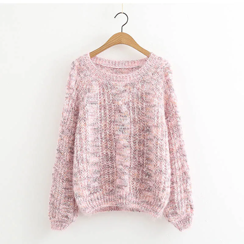 

Casual Round Neck Puff Sleeve Knitted Women Sweater Solid 6 Colors Knitting Long Sleeve Autumn Winter Sweater Jumper Femme Pull