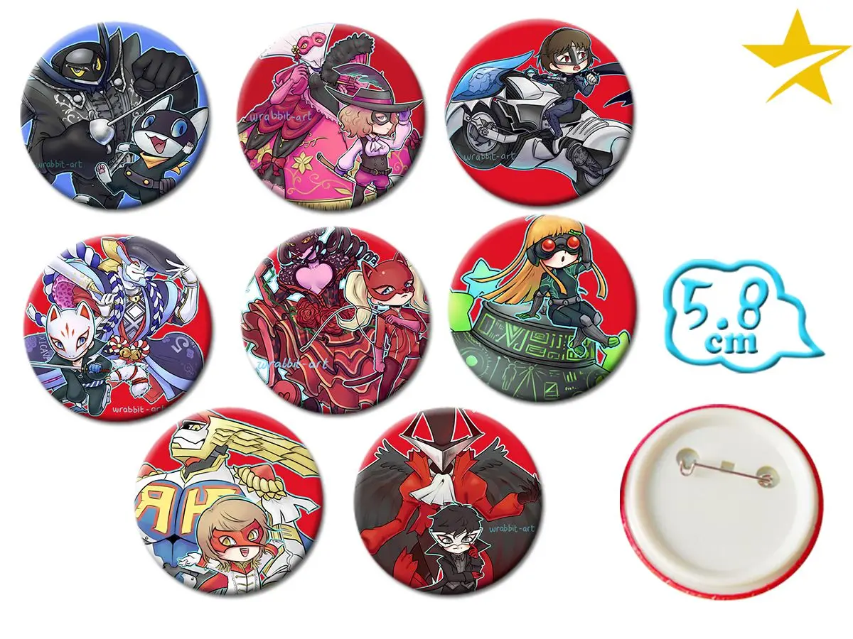 OHCOMICS Persona 5 P5 ПВХ 8 шт. боты значки с круглой гайкой нагрудник костюм Подвески