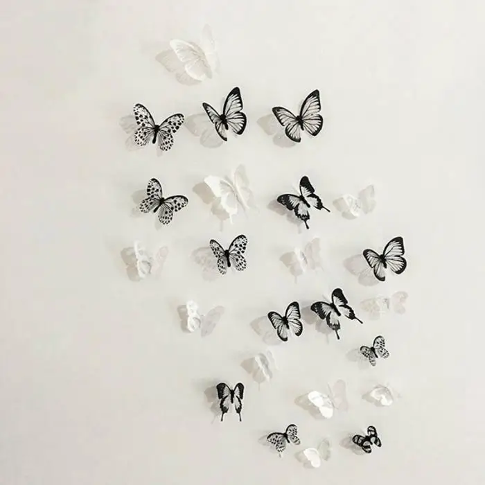 18 шт черно-белые 3D наклейки на стену с бабочкой, художественные наклейки на стены для украшения дома, 2017ing