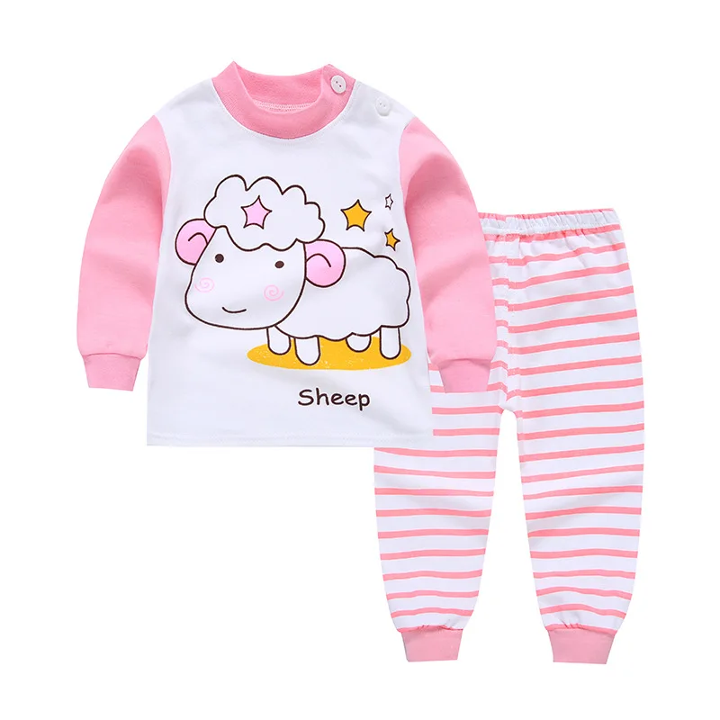 Розовый пижамный комплект для маленьких девочек, хлопковая рубашка с длинными рукавами и круглым вырезом+ штаны для девочек - Цвет: 5