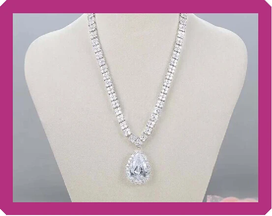 Fashion Luxurious Big Water drop Design Necklace Copper with Three Times of Silver Coating AAA Zircon|Цепочки| |
