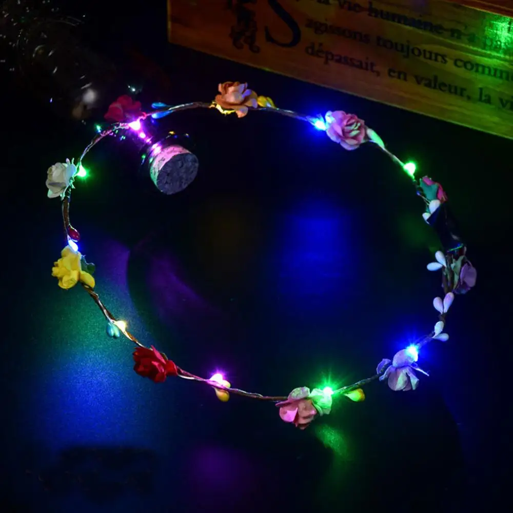 Новинка светодиодная мигающая повязка для головы с цветком светящийся светильник цветочный венок украшение для волос Детские игрушки для девочек для рождественской вечеринки - Цвет: colorful