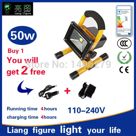 

50w 4hours LED Portable Rechargeable Spotlights AC110-240V white/warm white LED Outdoor Emergency Integrated floodlight