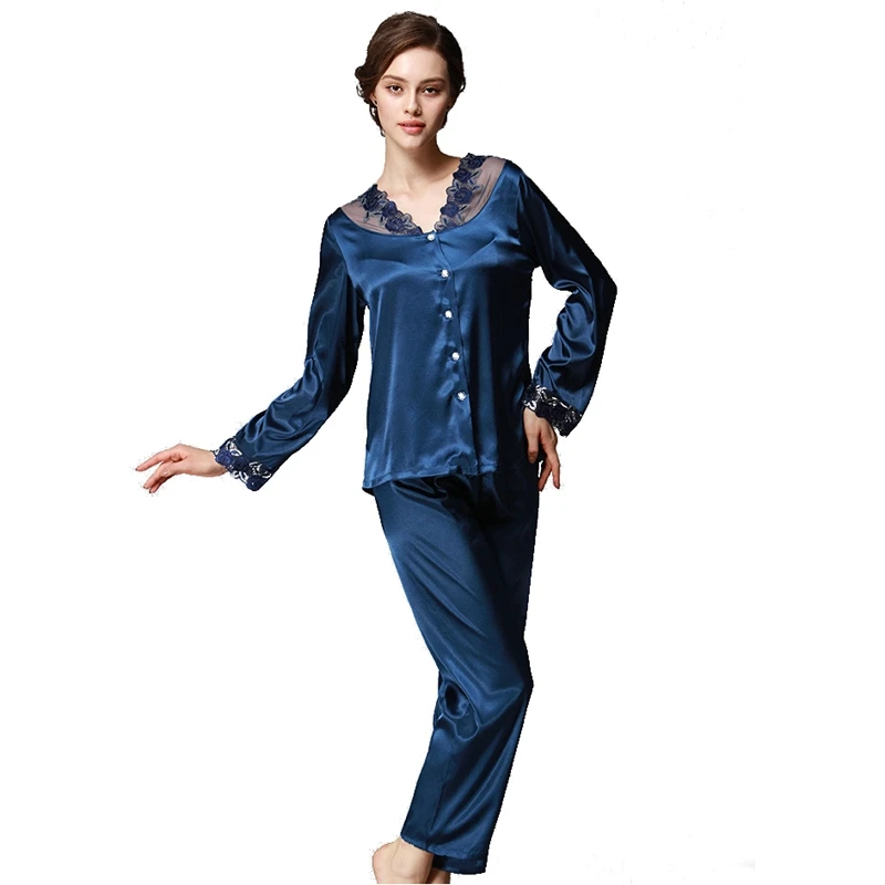 Новая шелковая пижама одежда для сна женская Женская Hoimewear с длинными рукавами