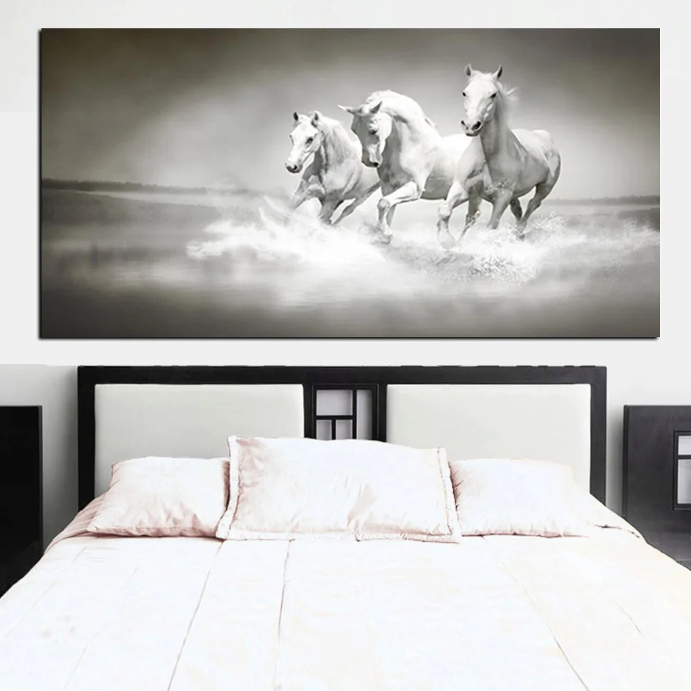 Modern White Horses Running in River Oil Painting HD Print on Canvas Poster Wall Pop Art Picture for Living Room Sofa Cuadros (5)