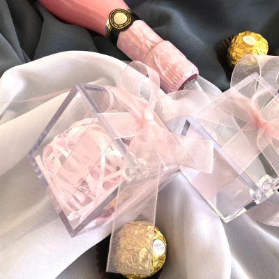 50 шт в партии уникальные персонализированные акриловые прозрачная Конфета коробка шоколадный контейнер день рождения прозрачные свадебные сувенирные коробки - Цвет: pink ribbon