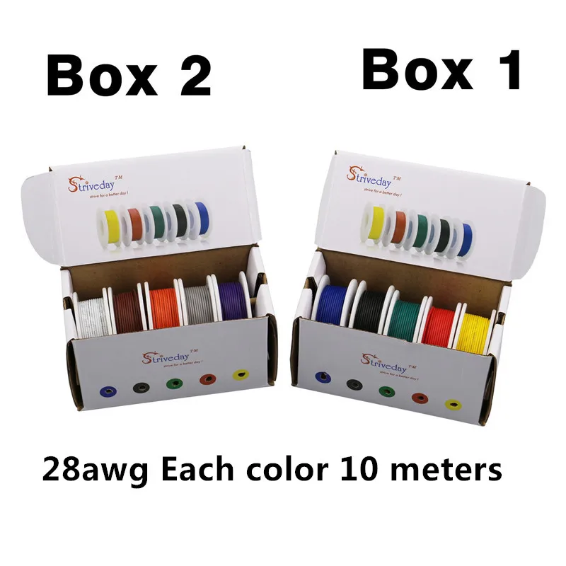 

100 Meters UL 1007 28AWG 10 color Mix box package Electrical Wire Cable Line Airline Copper PCB Wire