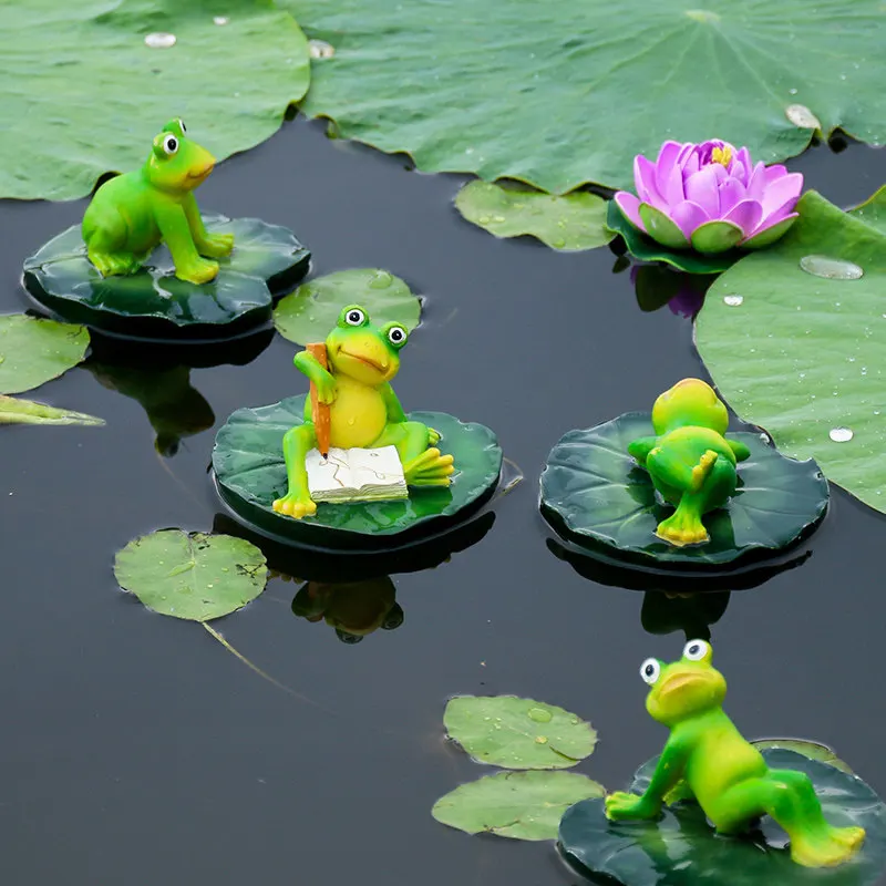 

Garden Pond Pool Creative Ornament Aquarium Simulation Water Floating Resin Lotus Leaf Frog Fish Tang Decoration Courtyard Decor