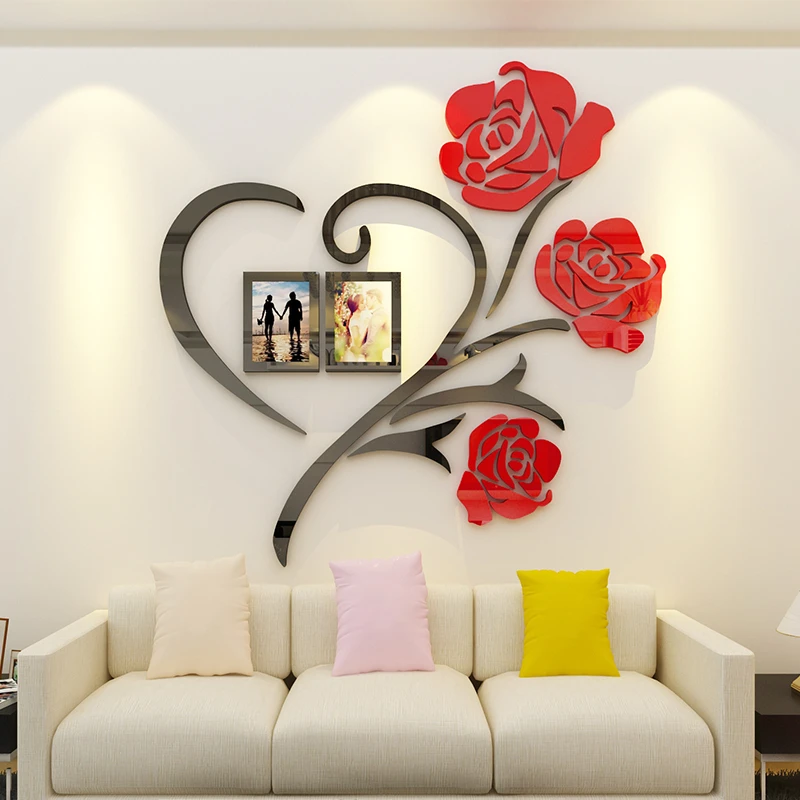 Pegatina de pared de flores 3D, decoración romántica para sala de bodas, papel tapiz acrílico calidad, pegatina de pared para sala estar, regalo de DIY|Adhesivos para pared| - AliExpress