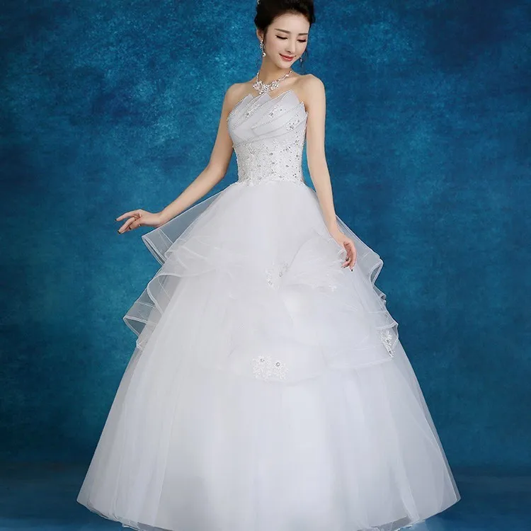 Vestido De Noiva Роскошная свадебная одежда кружевное вечернее платье без бретелей, украшенное бисером, с кристаллами, многоярусные Элегантные платья невесты Gelinlik - Цвет: White
