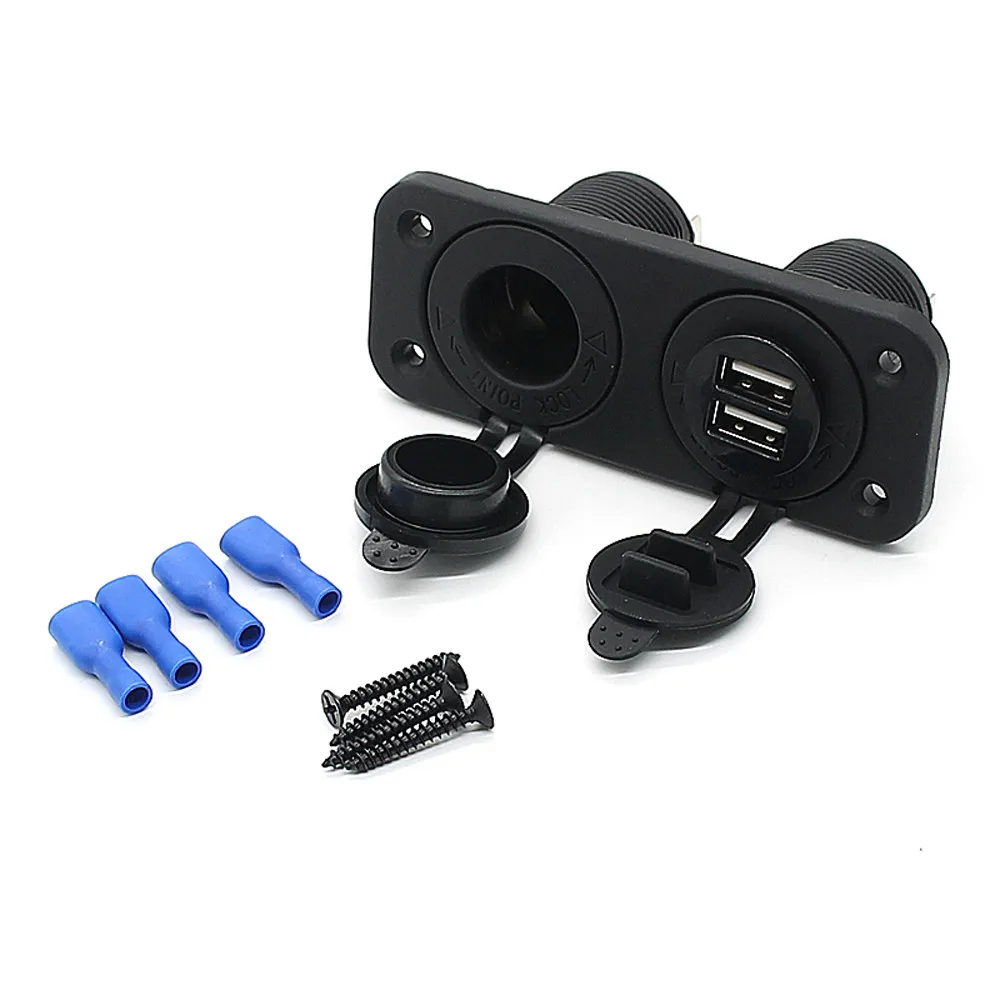 Car Dual USB Charger and Socket Panel Mount Marine 12 Volt Boat Power Outlet Cigarette lighter